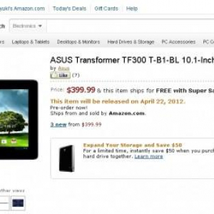 米AmazonがASUS Transformer Pad TF300Tの予約受付を開始、4月22日に発売予定、価格は32GBモデルで$399