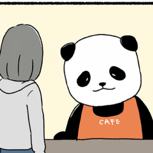 【漫画】パン田一郎のバイトと日常　第2回「パン田くんとカフェ」（作：ぱんだにあ）