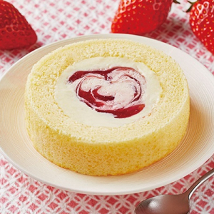 ローソン「Uchi Cafe×八天堂 かすたーど苺ロールケーキ」赤いソースが可愛い♪