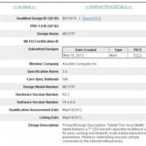 ASUSの7インチタブレット「ME370T」がBluetooth SIGの認証を取得