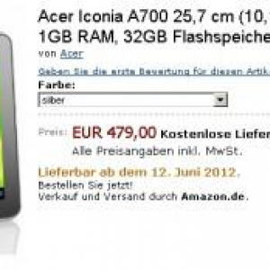 Acer ICONIA Tab A700、ドイツのAmazonでは6月12日に発売開始