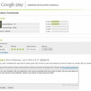 一部のAndroidアプリ開発者に対してGoogle Playストアのユーザレビューにコメントする機能が提供されているらしい