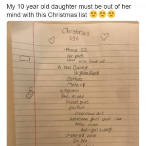 10才の女の子が書いたクリスマスに欲しいものリストが爆笑の渦を巻き起こす　「スペルを正しく書かないと欲しいものは手に入らないよ」