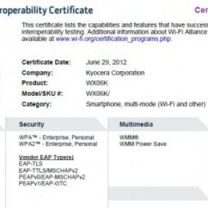京セラ製「WX06K」がWi-Fi Allianceの認証を取得