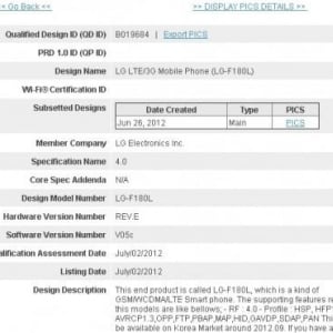 LG-F180LがBluetooth SIGの認証を取得、Optimus Vu 2？