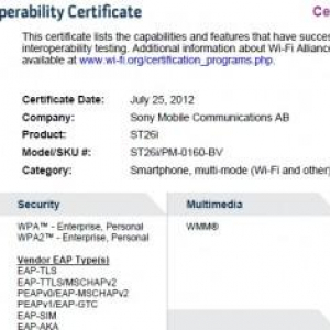 Sony Mobile ST26i（Xperia J）がWi-Fi Allianceの認証を取得