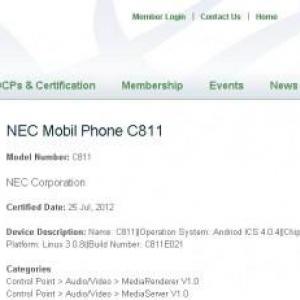 NECの海外向けスマートフォン？「C811」がUPnPフォーラムの認証を取得、Android 4.0.4・MSM8960搭載