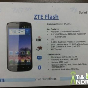 ZTE、米SprintにハイスペックLTEスマートフォン「ZTE Flash 4G LTE」を投入、詳細情報が流出