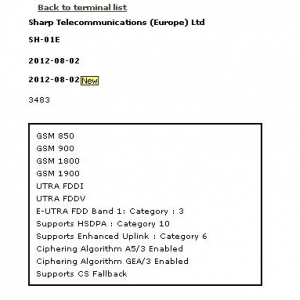 シャープのNTTドコモ向けXi対応スマートフォン？「SH-01E」がGCFの認証を取得