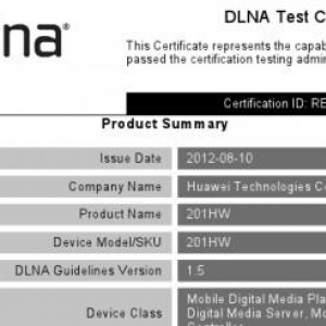 ソフトバンク向けLTE対応スマートフォン？「201HW」がDLNAの認証を取得