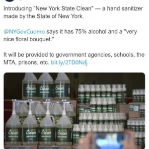 新型コロナウイルスで非常事態宣言を出したニューヨーク州が公式消毒剤「NYS Clean」を発表