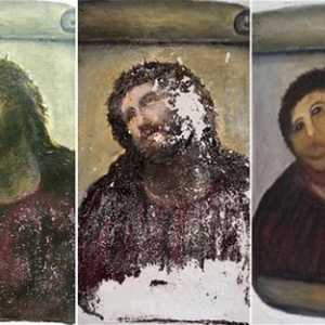 【画像】スペインの古いフレスコ画を素人が修復したらこうなった