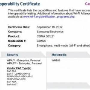 KDDI向けのSamsung製スマートフォン「CDMA_SCL21」がWi-Fi Allianceの認証を取得