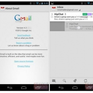 流出したAndroid版Gmail v4.2では、ピンチズームでの本文の拡大・縮小、スワイプでのアーカイブ・削除が可能