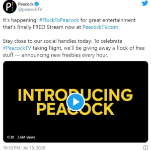 NBCユニバーサルの動画配信サービス「Peacock」が始動 広告付き無料を始めとする3段階の料金体系