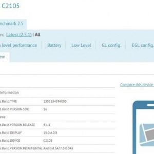 Sony MobileのXperia 2013年モデル”C2105”がGL Benchmarkに登場、FWVGAディスプレイ・Snapdragon S4 Plus MSM8x30搭載？