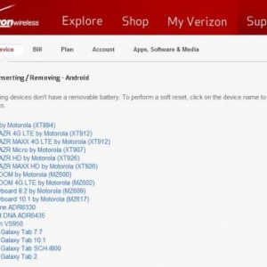 Verizonの公式サイトで「Droid DLNA (ADR6435LVW)」の名前を確認