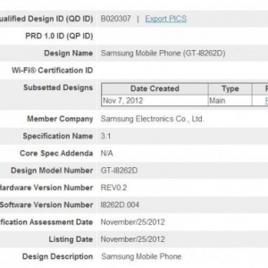 Samsung未発表のスマートフォン「GT-I8262D」がBluetooth SIGの認証を取得、デュアルSIM対応？