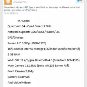 HTC M7の主要スペック（噂）