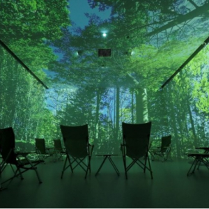 5面マルチスクリーンと天井埋め込みスピーカーの「デジタル森林浴」は没入感抜群