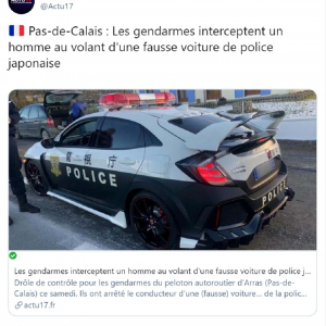 「かなりカッコいい」「法律は守らないとダメ」　フランスで日本の警視庁カラーの偽パトカーが高速道路走行中に捕まる