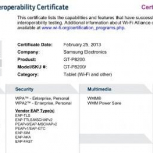 Samsung GT-P8200（Galaxy Tab 3 Plus）がWi-Fi Allianceの認証を取得
