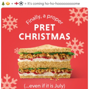 7月なのにクリスマス用サンドウィッチを売り出したイギリスのファストフードチェーン 「企画会議で誰も反対しなかったの？」「店内もクリスマスっぽくしてるんだよね」