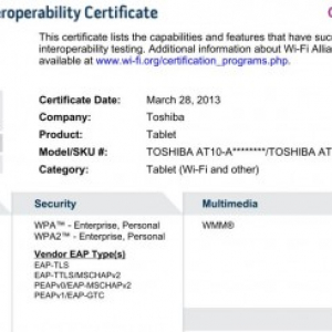 東芝製タブレット「AT10-A***/AT150-A***」がWi-Fi Allianceの認証を取得