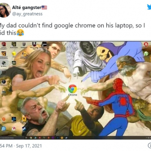 Google Chromeのアイコンを見つけられない親のために変更したデスクトップ背景というミームが再び話題