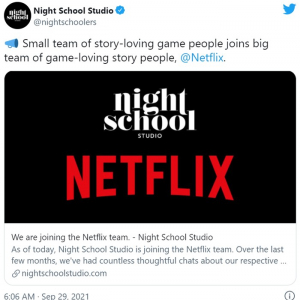 Netflixがアメリカの独立系ゲーム開発会社Night School Studioを買収