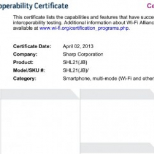 シャープ製「SHL21（JB）」がWi-Fi Allianceの認証データベースに登場、Jelly Bean版AQUOS PHONE SERIE SHL21？
