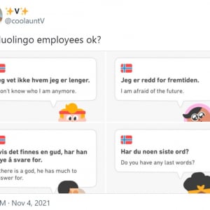 語学学習アプリの例文担当を心配するツイートが話題 「語学学習アプリとは思えない」「Duolingoって面白いよね」