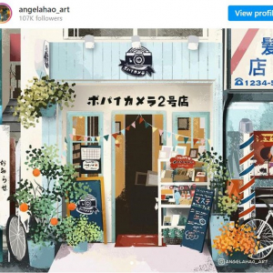 「ジブリのアニメに出てきそう」「このイラストの中の世界に住んでみたい」 日本の店先イラストをInstagramで公開するアメリカ人アーティスト