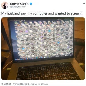 夫が叫びたくなったという妻のパソコンのデスクトップ画面 「脳が爆発しそう」「見たらダメなヤツ」