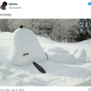 「雪だるまではなく芸術作品」「遊びで作ったなんてレベルじゃないな」 スヌーピーの雪だるまが話題に