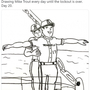 チームメートの大谷翔平選手も登場 「ロックアウト終了までマイク・トラウトを毎日描く」というイラストがMLBファンの間で地味に話題