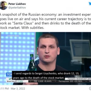 株式市場の死に乾杯するロシア人投資家 「ロシア人のユーモアのセンスはレベルが違うな」「数日後にこの投資家が死体で発見されなければいいけど」
