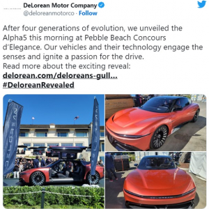ペブルビーチ・コンクール・デレガンスで一般公開されたデロリアンの電気自動車「Alpha5（アルファ5）」のプロトタイプ