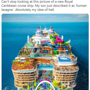 ロイヤル・カリビアン・クルーズの新型客船を”人間ラザニア”と形容した息子 「海上テーマパーク」「どうすればこの船が水に浮くわけ？」