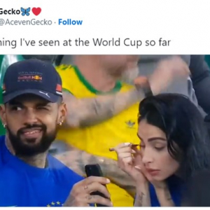 クロアチア対ブラジルの試合中に彼女以外の“誰か”にウインクしまくる男性の行動がTV中継されてしまう