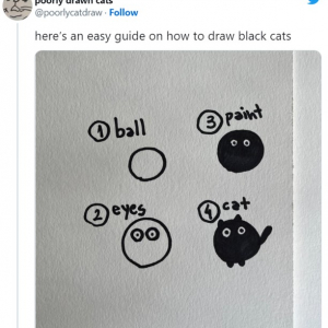 黒猫の簡単な描き方 「このスレッドをみてアートにはセンスが重要なことがわかりました」「最初の〇から上手く描けない」