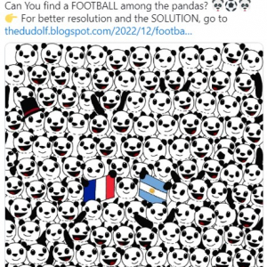 パンダの中に1つだけ隠れているサッカーボールをみつけられますか？ 「難易度高いなあ」「パンダの笑顔でものすごく気が散る」