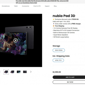 3Dカメラ搭載で裸眼立体視ができるタブレット「nubia Pad 3D」の予約受付を開始