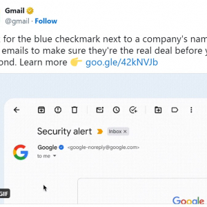 Gmailがブルーチェックマークを導入 「スパムがより簡単に識別可能になったということね」「困るのはオンライン詐欺師」