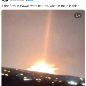 マウイ島の山火事の原因は宇宙レーザーだという陰謀論が拡散 →即座に背景情報が追加されフェイク認定されてしまう