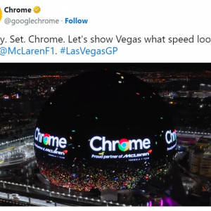 F1ラスベガスGP開催前にGoogle Chromeの巨大広告がスフィアに登場