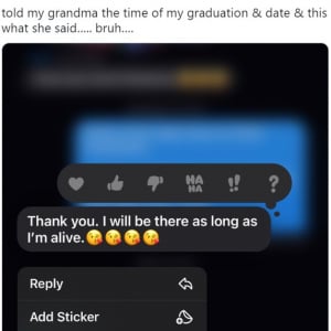 卒業式の日時を伝えた孫に届いた祖母からのメッセージが話題 「祖母や祖父の口癖みたいなものよ」「神の意思次第」