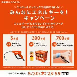 世界限定5個の「給油機型ぐりぐり棒」などが当たる！ＥＮＥＯＳがフォロー&ハッシュタグ投稿キャンペーンを開催