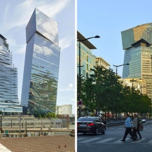 世界の名建築を訪ねて。フランス建築界の巨匠ジャン・ヌーヴェルの“V字形に傾斜したユニーク極まりない” 39階建て高層ビル「トゥール・デュオ（Tours Duos）」／フランス・パリ
