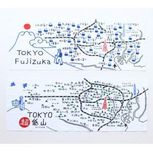 「超低山」「Fujizuka」を描いた手ぬぐいが誕生！東京散策マップとしても